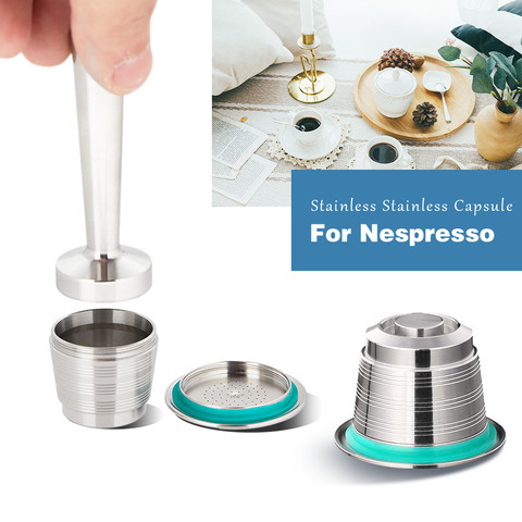 Nespresso Cápsula de café rellenable Pod Acero inoxidable Espresso CAFÉ filtros Tamper Coffeeware regalos al por mayor ► Foto 1/6