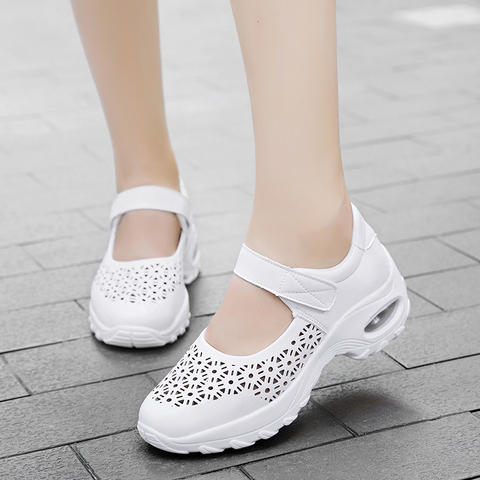 Zapatillas deportivas transpirables para mujer, zapatos huecos informales, cómodas, de malla, color blanco, novedad de verano ► Foto 1/6