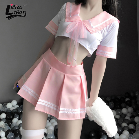 Erótico traje Rosa muñeca vestido de las mujeres falda de traje de las mujeres Sexy Lencería Cosplay uniforme de estudiante escuela chica damas ► Foto 1/1