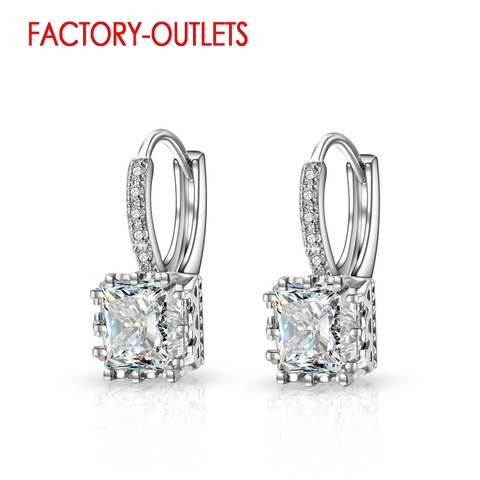 Pendientes de plata de ley 925 para mujer, cristal cuadrado brillante grande, CZ, accesorios para pendientes de boda para novia, novedad ► Foto 1/6