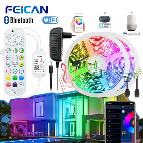 WiFi tira de LED 5M 10M 20M 12V RGB impermeable cinta trabaja con Alexa luces flexibles tira de neón ► Foto 1/6