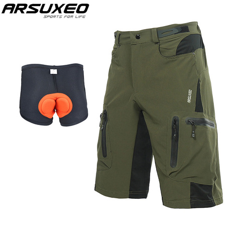 ARSUXEO hombres de deportes al aire libre MTB bicicleta de montaña bicicleta pantalones cortos ciclismo resistente al agua cuesta abajo con acolchado 3D ropa interior ► Foto 1/6