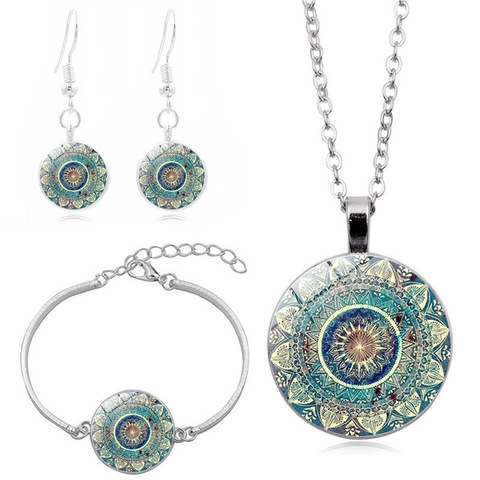 Pendientes 1 Set encanto objeto artístico con Mandala pendientes collar Om símbolo el budismo Zen para las mujeres pendientes de joyería ► Foto 1/5