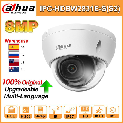 Dahua cámara IP Original IPC-HDBW2831E-S-S2 8MP PoE IR30m intrusión Tripwire detección de movimiento ranura para tarjeta SD IP67 IK10 cámara de red ► Foto 1/6