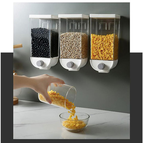 Dispensador de cereales con prensa montada en la pared, caja para almacenar granos, contenedor de alimentos secos, accesorios de organización para cocina, herramientas de 1000/1500ml ► Foto 1/4