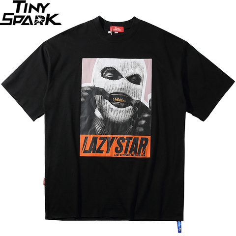 Camiseta de gran tamaño de Hip Hop para hombres, ropa de calle, Camiseta con estampado de hombre enmascarado Harajuku, camiseta informal de algodón de manga corta, camiseta negra de talla grande 2022 ► Foto 1/6