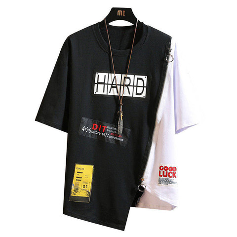 Camiseta Coreana de Hip Hop para hombre, Tops informales de gran tamaño, camiseta con cierre, camisetas Punk holgadas geniales de Japón para hombre ► Foto 1/4