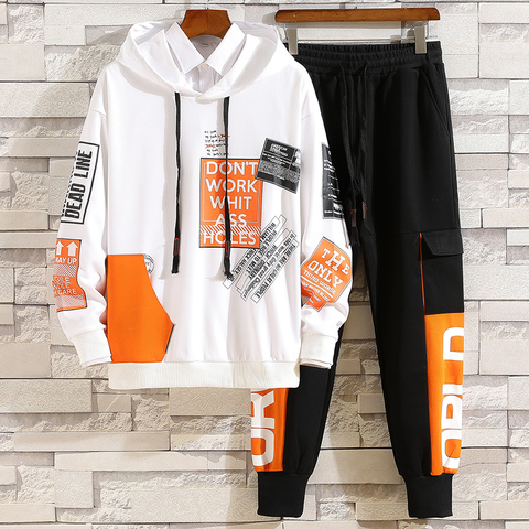 Conjunto de moda de estilo coreano para hombre, pantalones de cintura elástica + jersey de manga larga, Conjunto de sudadera, ropa informal para Otoño e Invierno ► Foto 1/6