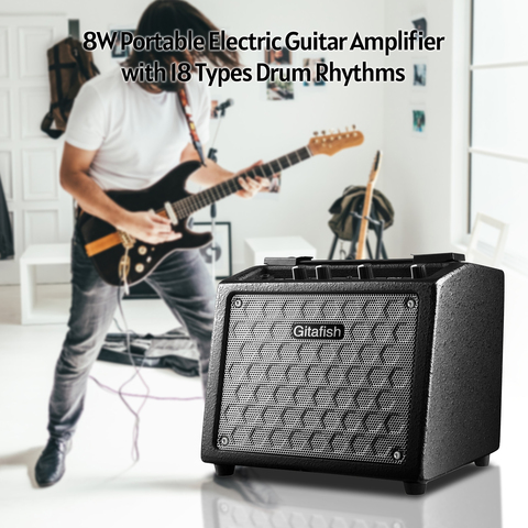 Gitafish-amplificador portátil de guitarra eléctrica B9, altavoz Amp recargable de 8W, 18 tipos de ritmos de tambor integrados con micrófono auxiliar ► Foto 1/6