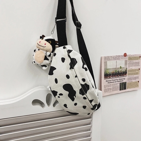 Riñonera de lona con estampado de vaca para mujer, Cangurera femenina de diseñador a la moda, bolsa cruzada de pecho y cadera, gran oferta ► Foto 1/1