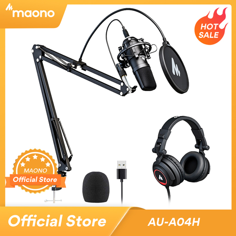 MAONO-micrófono USB A04H con auriculares de estudio, condensador Vocal de 192kHz/24 bits, Podcast Mike para Mac y Windows ► Foto 1/6