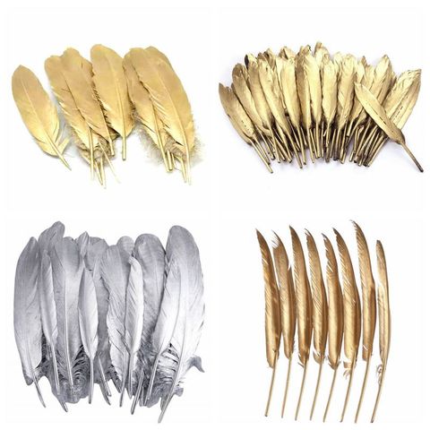 Plumas de ganso bañadas en oro y plata, plumas de faisán para artesanía de pato, plumas de decoración de boda, accesorios de Carnaval, venta al por mayor ► Foto 1/6