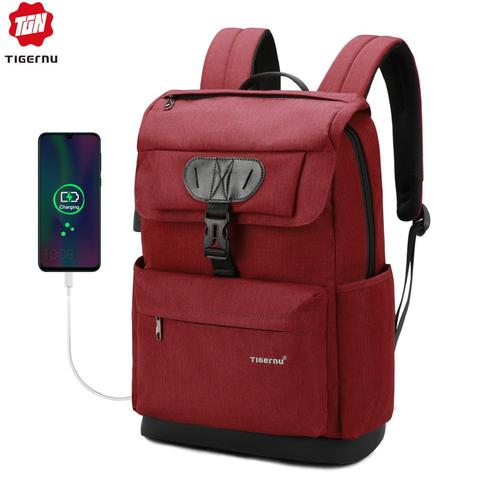 Bolso escolar de recarga rojo para mujer a la moda Tigernu Mochila para adolescentes niñas Anti robo bolsa de ordenador portátil para hombre 15,6 ► Foto 1/6