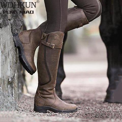 Botas de piel sintética con cremallera para Mujer, botines Retro informales, zapatos de Gladiador, zapatos de tacón bajo, moda para Invierno, TW573 ► Foto 1/6