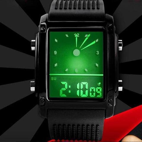 Las mujeres de los hombres estudiante deportes esfera cuadrada reloj doble horario pantalla de alarma LED colorido reloj de pulsera reloj para pareja regalo ► Foto 1/6