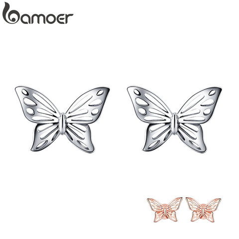BAMOER-pendientes de plata de primera ley con forma de mariposa para mujer, aretes pequeños, plata esterlina 925, colección de insectos, SCE452 ► Foto 1/6