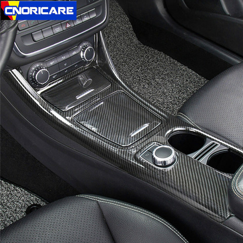 De fibra de carbono estilo coche centro de la consola de taza de agua, del Panel de decoración de ABS 3 piezas para Mercedes Benz GLA cia un clase 2013-18 LHD ► Foto 1/6