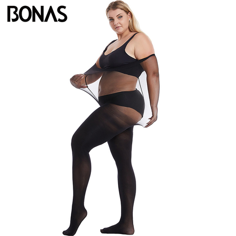 BONAS-medias de primavera para mujer, pantis resistentes a la elasticidad, Sexy, Extra grande, color negro, 110kg ► Foto 1/6