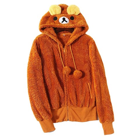 Zuolunouba 2022 Otoño e Invierno nueva dulce lindo terciopelo Coral damas Hoodie de peluche de juguete de peluche de felpa de dibujos animados de oreja de oso cremallera Casual chica abrigo ► Foto 1/6