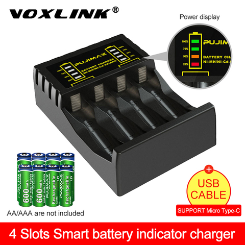 VOXLINK-cargador de batería de 4 ranuras para pilas recargables AAA/AA, protección de circuito corto con indicador LED Ni-MH/ni-cd ► Foto 1/6