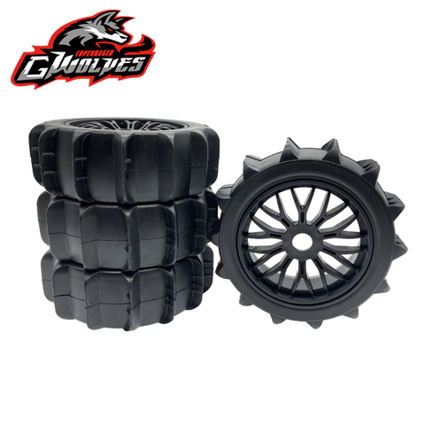 GWOLVES 1/8-Buggy de control remoto GT, neumático de camión de arena, pista de carreras, neumáticos de playa, llantas con adaptador de 17mm para piezas de coche de control remoto 1/8, 4 Uds. ► Foto 1/6