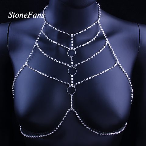 StoneFans-Sujetador de cadena para cuerpo para mujer, joyería Sexy, cadena de cuerpo abierto redondo, arnés de diamantes de imitación, joyería encantadora para fiesta y Club ► Foto 1/6