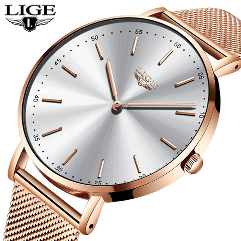 LIGE-reloj de cuarzo informal para mujer, reloj femenino de pulsera, Rosa nuevo, dorado y blanco, 2022 ► Foto 1/6