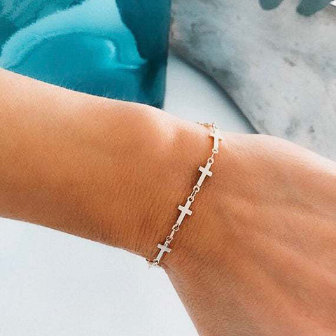 Pulseras y brazaletes cruzados pequeños para mujer, 2 colores, estilo Simple de San Valentín, joyería, 2022 ► Foto 1/6