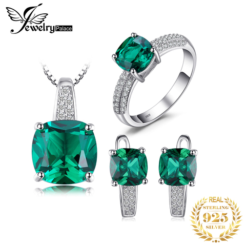 JewelryPalace 8.7ct Esmeralda anillo colgante pendientes de Clip pendientes largos aretes pendientes conjunto de joyas de plata de ley 925 joyería fina 45 cm de cadena de caja ► Foto 1/6