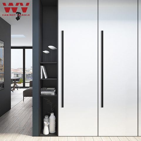 WV-tiradores de puertas de armario minimalistas de 1000MM y 1200MM de largo, modernos, de aleación de aluminio, color negro americano ► Foto 1/6