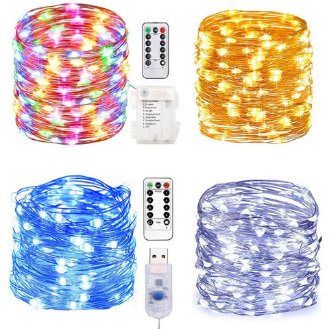 Guirnalda de luces LED de Navidad para el hogar, decoración de dormitorio y Sala de bodas, funciona con batería, USB, 10M, 5M ► Foto 1/6