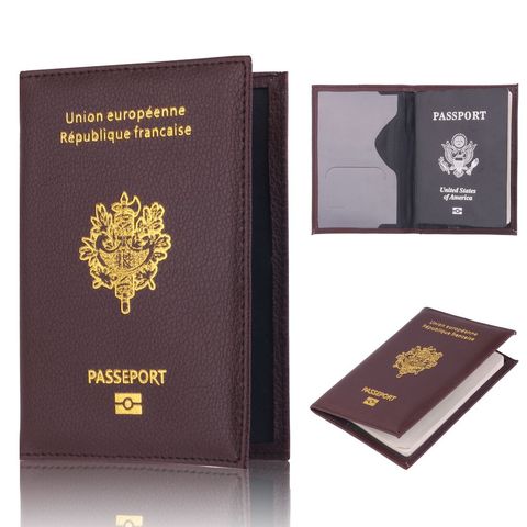 TRASSORY Francia pasaporte de viaje bolsa Multifun barato de moda de cuero de pasaporte francés cubierta caso de cartera para hombres y mujeres ► Foto 1/6
