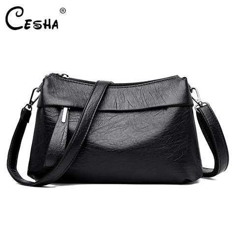 Bolso de cuero suave lujoso para mujer, bandolera informal de 3 capas con solapa, bolso de hombro femenino duradero, de negocios ► Foto 1/6