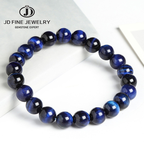 JD-Pulseras de cuentas de piedra de ojo de tigre azul para mujer y hombre, lapislázuli Natural, pulsera redonda elástica, joyería para pareja ► Foto 1/6