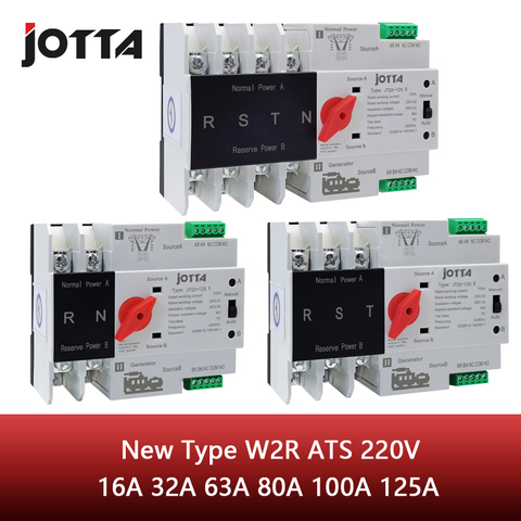 Jotta W2R-2P/3P/4P 16A 32A 63A 80A 100A 125A 220V ATS Interruptor de Transferencia Automática interruptores selectores eléctricos interruptor de alimentación Doble ► Foto 1/5