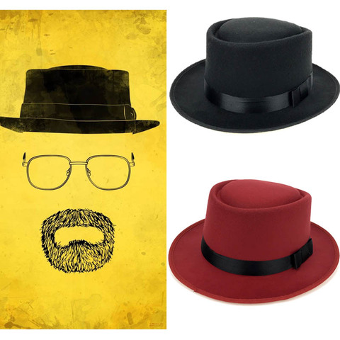 Breaking Bad-sombrero de ala de barco para hombre, sombrero Vintage, negro, blanco, de fieltro suave ► Foto 1/6