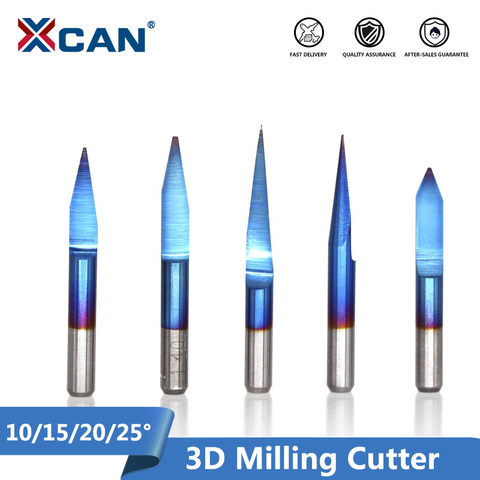 XCAN 10 Uds 3.175mm revestimiento azul PCB 3D fresa 10/15/20/25 grados carburo de tungsteno V forma PCB grabado Bit CNC Router ► Foto 1/6