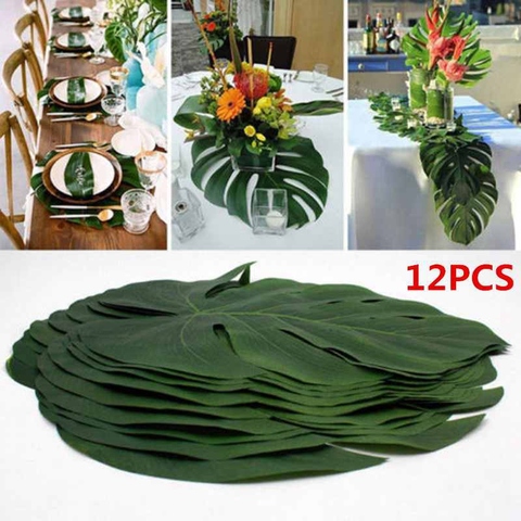 12 Uds. Artificiales de hojas de palmera tropicales, fiesta hawaiana Luau, decoración de Fiesta Temática de jungla de verano, Decoración de mesa de cumpleaños para boda ► Foto 1/6