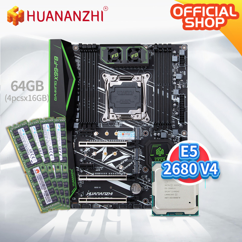 HUANANZHI-placa base X99 F8 X99 con Intel XEON E5 2680 V4 con 4x16G DDR4 RECC, conjunto de memoria, NVME, SATA, USB 3,0 ► Foto 1/1