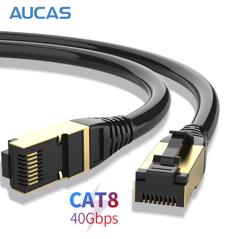 AUCAS-conexión Ethernet Cat8 RJ45 Jumper, ordenador 8P8C, Cable blindado dorado macho, banda ancha de fibra óptica, Línea alámbrica de alta velocidad ► Foto 1/6