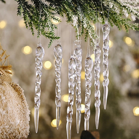 Ornamento colgante de árbol de Navidad de simulación de hielo, carámbanos falsos para fiesta de invierno, suministros de decoración de Navidad, 12 Uds. ► Foto 1/6