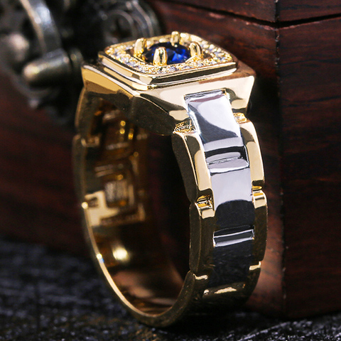 Huitan-Anillo de boda para hombre, sortijas masculinas con diseño creativo de dos tonos con forma de reloj, joyería masculina de talla 6-14 ► Foto 1/6