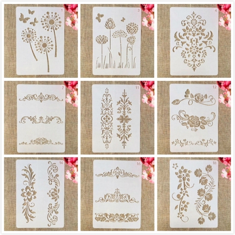 9 unids/set A4 29*21cm flores hojas símbolo bricolaje capas plantilla para pintura libro de recortes colorear relieve álbum de plantilla ► Foto 1/6