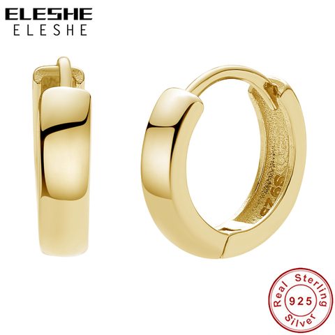 ELESHE-pendientes de aro de Plata de Ley 925 auténtica para mujer, aretes circulares chapados en oro de 18K, joyería de compromiso de boda ► Foto 1/6