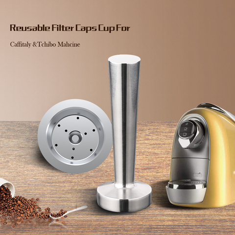 Cápsulas de café rellenables para Caffitaly Tchibo Cafissimo ALDI Expressi k-fee, filtros de cápsula, cuchara de compactador de acero inoxidable ► Foto 1/6