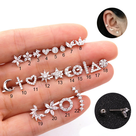 Pendiente de cartílago de circonia cúbica para mujer, aretes pequeños de acero inoxidable, Piercing para la oreja, 1 ud. ► Foto 1/6