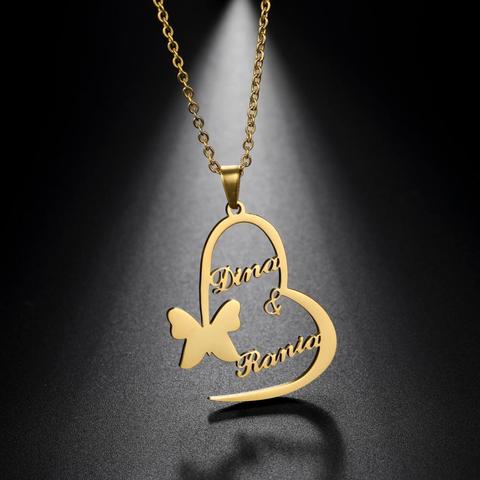 Collar con nombre personalizado con forma de corazón y mariposa, colgante con letras personalizadas de acero inoxidable, regalo para amantes ► Foto 1/6