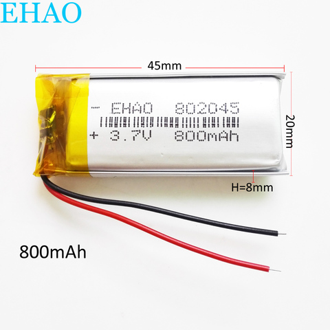 EHAO 802045 de 3,7 V 800mAh polímero de litio LiPo batería recargable para Mp3 PAD DVD e-book bluetooth auriculares ► Foto 1/6