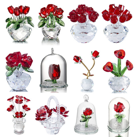 H & D-figurita ornamental de 12 estilos, pisapapeles de flores en rosa rojo transparente, colección de sueños, decoración para el hogar, boda, regalo de Navidad, recuerdo ► Foto 1/6