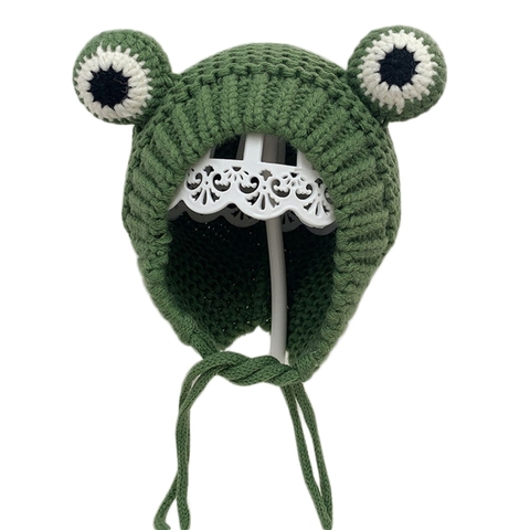 Gorro de invierno cálido para bebé, gorro de punto con Cable, en forma de rana de dibujos animados, gorro cálido con solapa para la oreja ► Foto 1/6